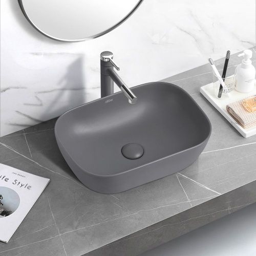 Раковина керамическая Abber RECHTECK AC2200MG 50х30 накладная цвет серый без отверстий под смеситель - фото 4