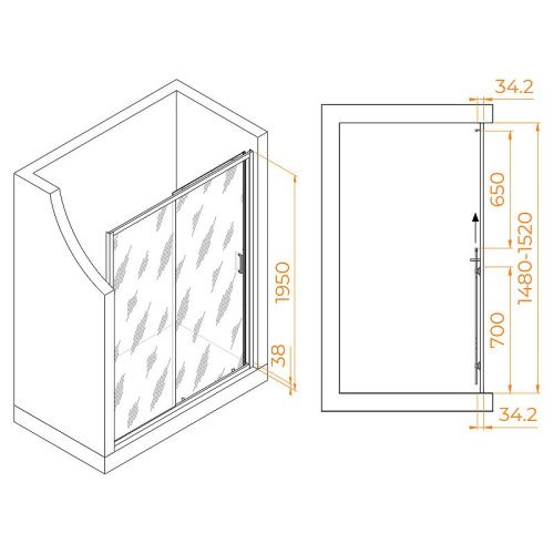 Душевая дверь RGW Passage 41081415-110 150х195 стекло прозрачное профиль сатин - фото 3