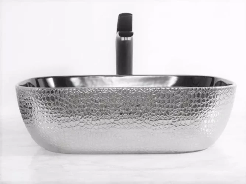 Раковина керамическая Gid 53304 50х40 накладная цвет серебро без отверстий под смеситель - фото 3