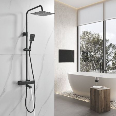 Душевая стойка Shevanik S3096H настенная цвет черный с термостатом