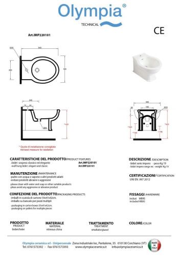 Биде подвесное Olympia Impero Style IMP220101 цвет белый - фото 2