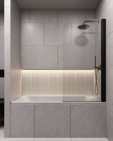 Душевая шторка на ванну Timo T27 70х140 стекло прозрачное профиль черный ориентация универсальная