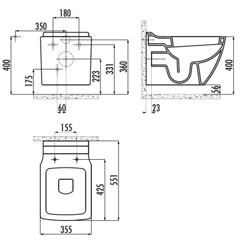 Чаша унитаза подвесная Creavit Trend TP324-00CB00E-0000 цвет белый без сиденья душевой смыв - фото 2