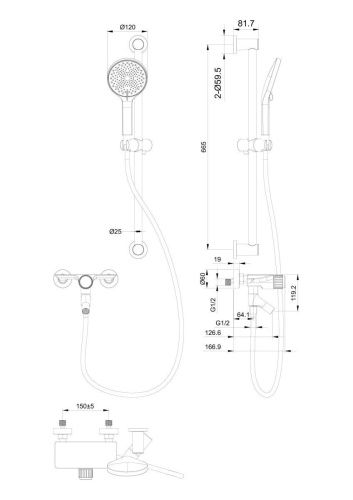 Душевой гарнитур со смесителем Wonzon & Woghand Click WW-FE05L222-MB настенный черный - фото 2