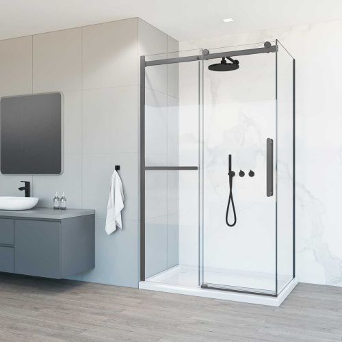 Душевой уголок Vincea Como Soft VSR-1CS9013CLGM 130х90 стекло прозрачное профиль вороненая сталь без поддона