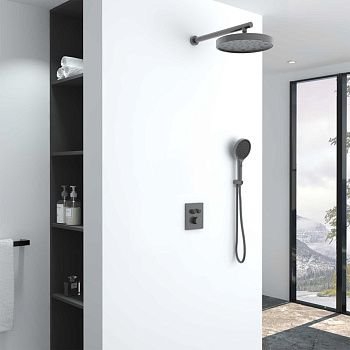 Душевая система Vincea Inspire VSFW-3I21MT2GM встраиваемая в стену цвет вороненая сталь с термостатом