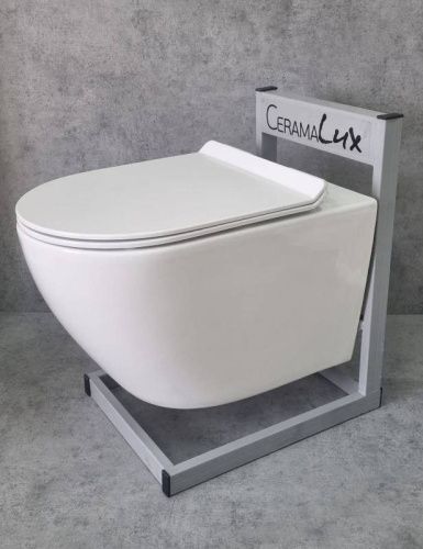 Унитаз подвесной CeramaLux 2196-2 белый с сиденьем микролифт каскадный смыв - фото 3