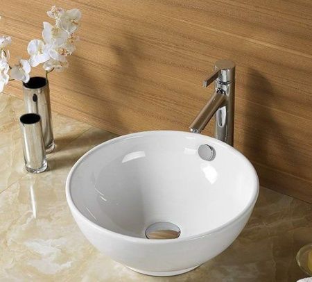 Раковина из сантехнического фаянса CeramaLux 9002 40х40 накладная цвет белый без отверстий под смеситель