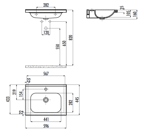 Раковина из сантехнического фарфора Creavit ideal ID060-00CB00E-0000 60х40 накладная цвет белый 1 отверстие под смеситель - фото 2