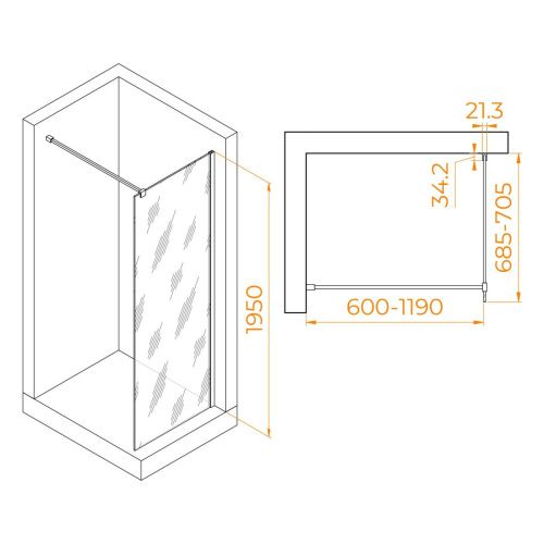 Душевая перегородка RGW Walk In 351000107-11 70х195 стекло прозрачное профиль хром - фото 2