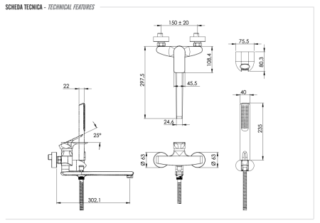 Смеситель для ванны Remer Infinity I49 настенный хром