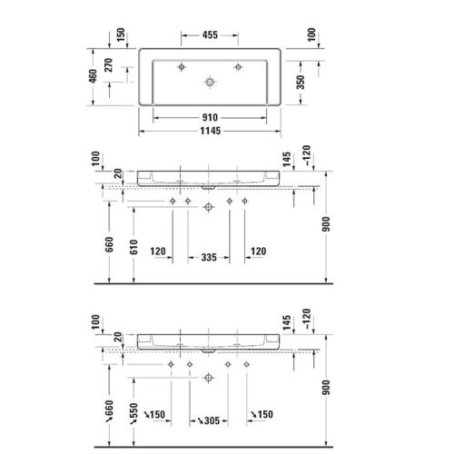 Раковина керамическая Duravit Bento Starck Box 2660113272 110 см накладная цвет белый 2 отверстия под смеситель - фото 2