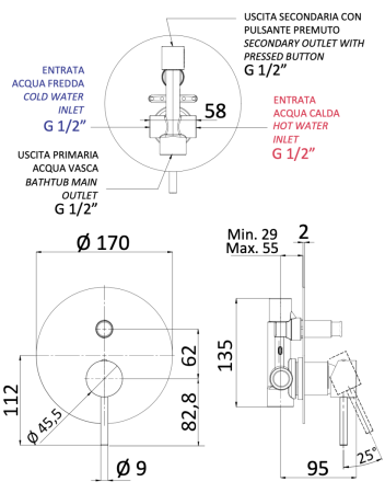 Смеситель для душа Mariani Next B00173NS встраиваемый в стену хром