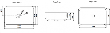 Раковина из сантехнического фаянса CeramaLux 2105MB 50х40 накладная цвет черный без отверстий под смеситель