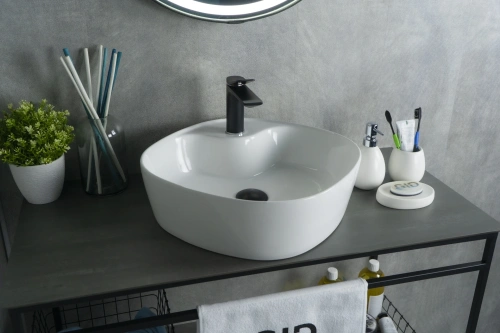 Раковина керамическая Gid Geométrico 51153 40х40 накладная цвет белый 1 отверстие под смеситель - фото 5