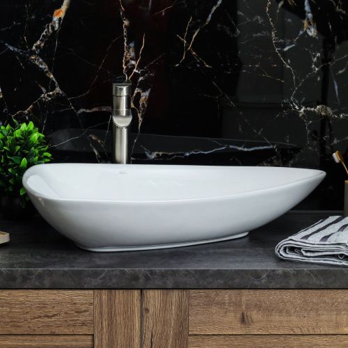 Раковина из сантехнического фарфора Melana 7861-805 70х50 накладная цвет белый без отверстий под смеситель - фото 4