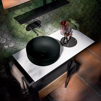 Раковина из сантехнического фарфора Kerasan Nolita 534431 40х40 накладная цвет черный без отверстий под смеситель