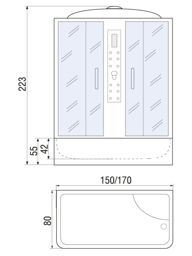 Душевой бокс River DUNAY 10000001473 170х80 стекло тонированное профиль хром - фото 2