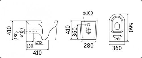Унитаз приставной CeramaLux 3178-18 черный с сиденьем микролифт безободковый каскадный смыв - фото 3