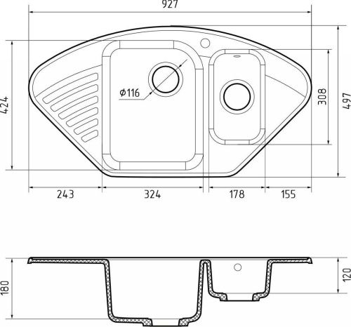 Кухонная мойка Granfest Quarz 14 песочный 95х50 цвет бежевый поверхность матовая - фото 3