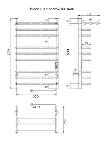 Полотенцесушитель электрический Indigo Brace Lux LCBLE70-40PRt 45х70 хром - фото 4