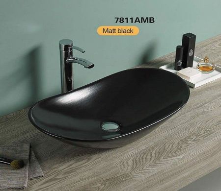 Раковина из сантехнического фаянса CeramaLux 7811AMB 60х40 накладная цвет черный без отверстий под смеситель