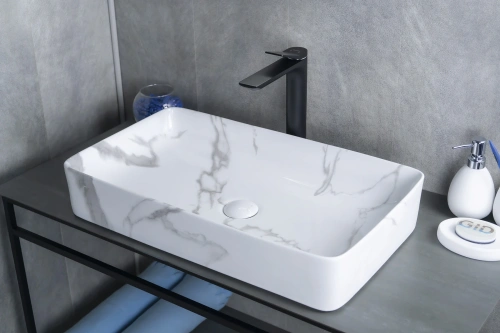 Раковина керамическая Gid Geométrico 54476 60х30 накладная цвет многоцветный без отверстий под смеситель - фото 3