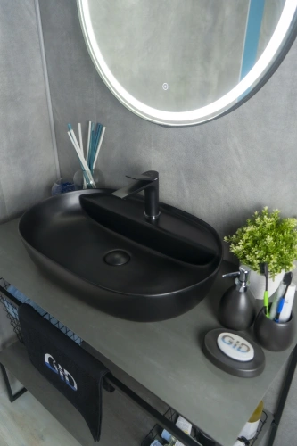 Раковина керамическая Gid Lago 53345 60х40 накладная цвет черный 1 отверстие под смеситель - фото 5