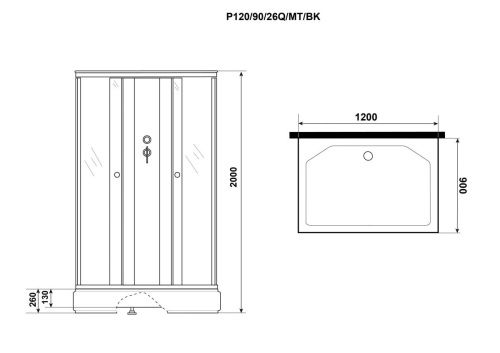Душевая кабина Niagara Promo P120/90/26Q/MT/BK 120х90 прямоугольная без крыши - фото 4