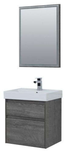Комплект мебели: тумба с раковиной + зеркало Aquanet Nova Lite 00242920 61x46x145 напольный/подвесной цвет коричневый - фото 3