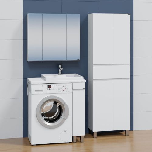 Раковина из искусственного камня СанТа Юпитер 900121 80х50 над стиральной машиной цвет белый 1 отверстие под смеситель - фото 4