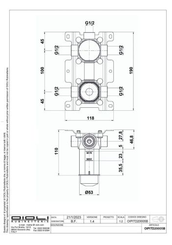 Внутренняя часть встраиваемого смесителя Oioli Universal OIPITD20005B - фото 2