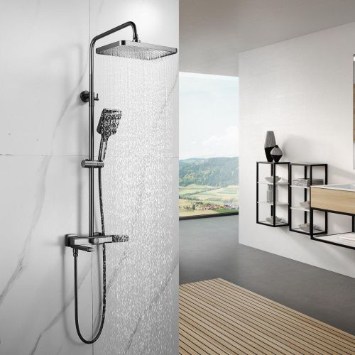 Душевая стойка Shevanik S9936T настенная цвет оружейная сталь - фото 4