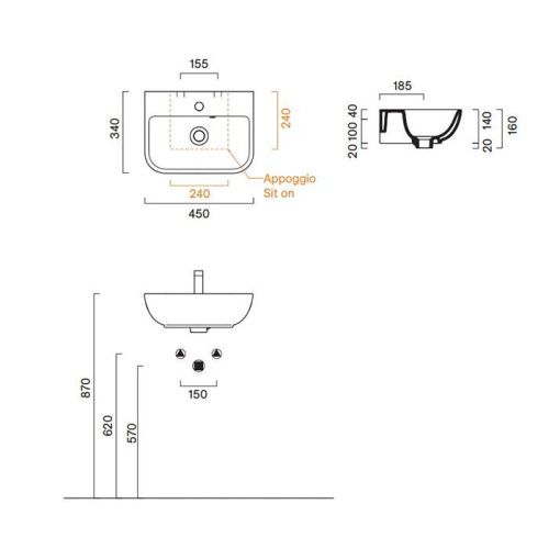 Раковина керамическая Catalano Italy 720451001 50 см подвесная цвет белый 1 отверстие под смеситель - фото 2
