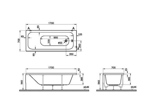 Ванна акриловая Vitra Optimum Neo 64530001000 170х70 пристенная прямоугольная без ножек - фото 3