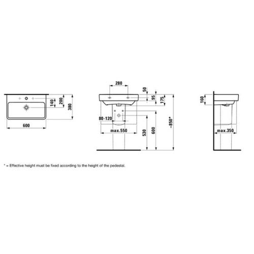 Раковина керамическая Laufen Pro 8.1895.9.000.104.1 60х40 подвесная цвет белый 1 отверстие под смеситель - фото 2