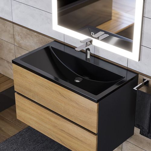 Раковина из искусственного камня Uperwood Self 4538341202 80х50 полувстраиваемая цвет черный - фото 2