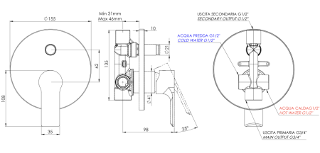 Смеситель для душа Mariani Kali B14173KL встраиваемый в стену черный