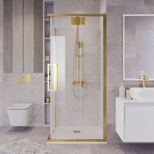 Душевой уголок Grossman Cosmo 300.K33.02.9090.32.00 90х90 стекло прозрачное профиль золото без поддона - фото 4