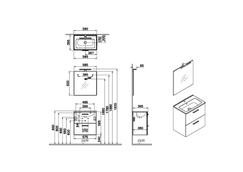 Комплект мебели: тумба с раковиной + зеркало Vitra Mia 75021 60х40 подвесной цвет белый - фото 3