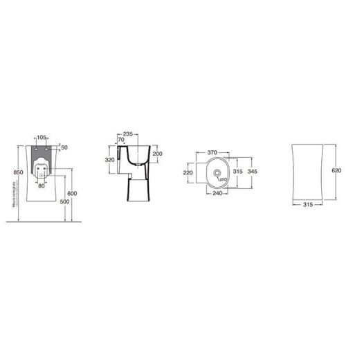 Раковина керамическая Azzurra NATIVO LALS035370N0CA 40 см подвесная цвет серый без отверстий под смеситель - фото 2