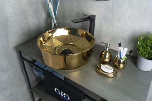 Раковина керамическая Gid 53331 40х40 накладная цвет золото без отверстий под смеситель - фото 2