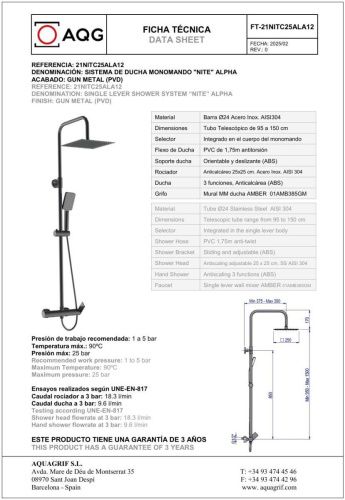 Душевая стойка AQG Alpha 21NITC25ALA12 настенная цвет оружейная сталь - фото 2
