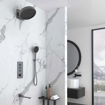 Душевая система Vincea VSFW-433TI3GM встраиваемая в стену цвет вороненая сталь с термостатом