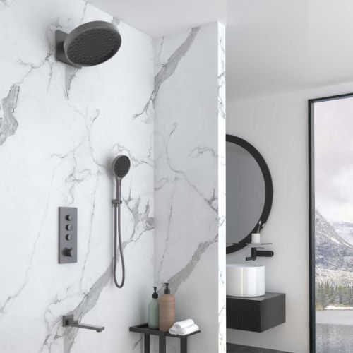 Душевая система Vincea VSFW-433TI3GM встраиваемая в стену цвет вороненая сталь с термостатом