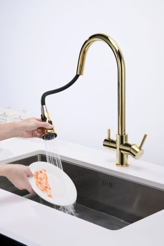 Смеситель для кухни Paulmark LANGE La214212-G на мойку золото - фото 4