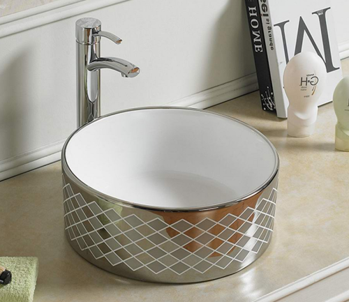 Раковина из сантехнического фаянса CeramaLux 7078ASP 40х40 накладная цвет хром без отверстий под смеситель - фото 2