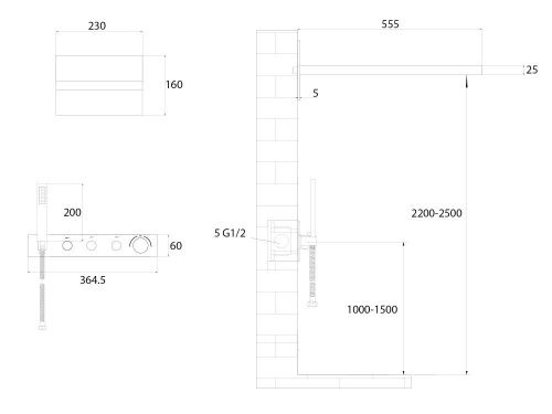 Душевая система Abber AF8752NG встраиваемая в стену цвет серый с термостатом - фото 3