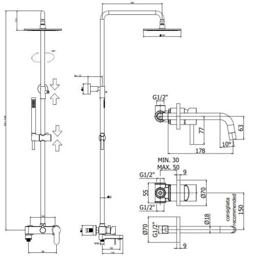 Душевая стойка Paffoni Light KITCOL632BO006 настенная цвет белый - фото 5