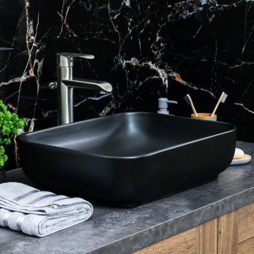 Раковина из сантехнического фарфора Melana 320353MB-805 50х40 накладная цвет черный без отверстий под смеситель - фото 5